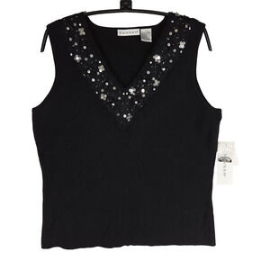 Vtg Hannah Shirt Tank Top Black Womens Sz Large Silk Blend Y2K 2000s 90s NWT